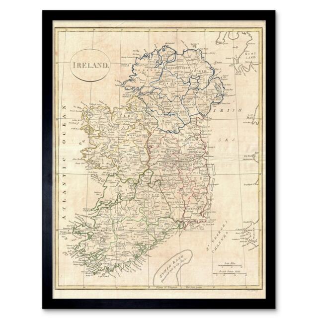 "1799 Clement Cruttwell Map Ireland Vintage 12x16"" Framed Wall Art Print"