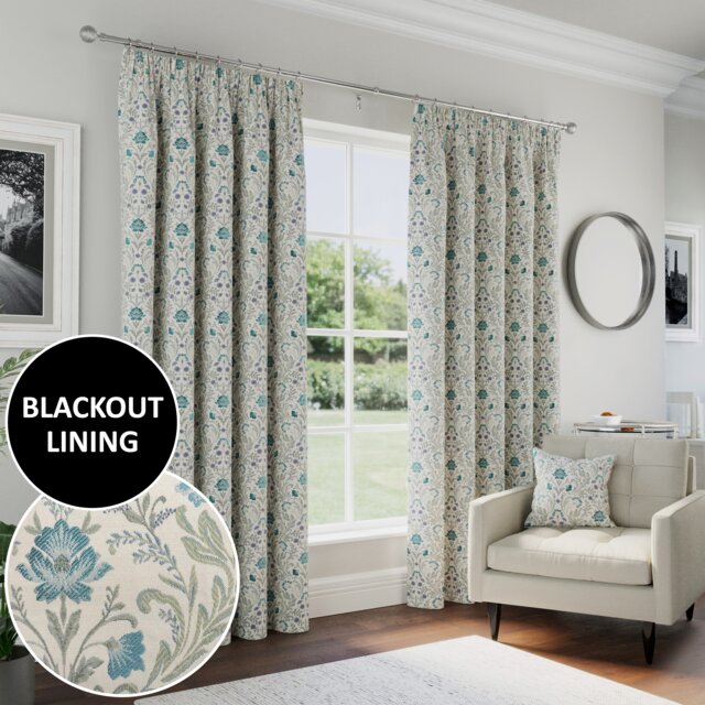 Enhanced Living Blue Floral, 100% Blackout, Thermal Curtains with Tape Top Header (PAIR) - 65 x 90 inch (165 x 229cm)