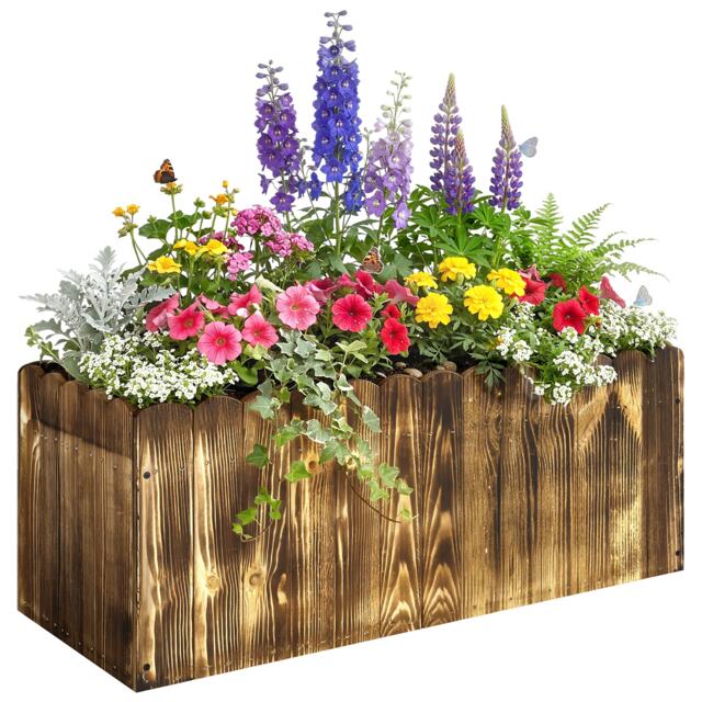 Outsunny 70L Wooden Rectangle Garden Flower Raised Bed Pot 80L x 33W x 30H cm Brown Natural wood colour