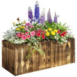 Outsunny 70L Wooden Rectangle Garden Flower Raised Bed Pot 80L x 33W x 30H cm Brown Natural wood colour