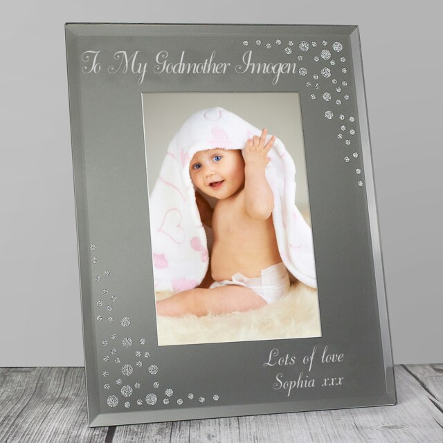 Personalised Any Message 6x4 Diamante Glass Photo Frame Silver One Size