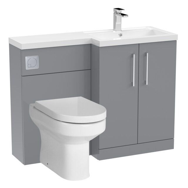 Level Bathroom Bundle Floor Standing Vanity Basin and WC Unit with Pan, Seat and Cistern - Right Hand - Satin Grey - Balterley Grey
