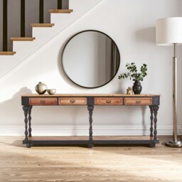 Ample Storage 4 Drawer Console Table, Functional Design Sofa Table For Livingroom, Durable Console Table Cream