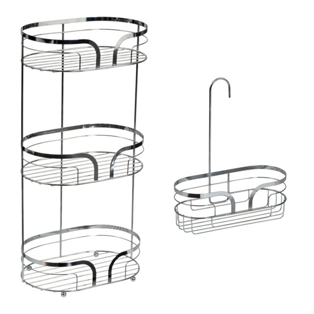 Showerdrape Dante Chrome Freestanding Floor Caddy and Mini Shower Caddy Silver Chrome 1