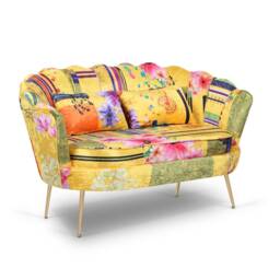 Fabric Gold Patchwork 2 Seater Accent Loveseat Sofa DAISY