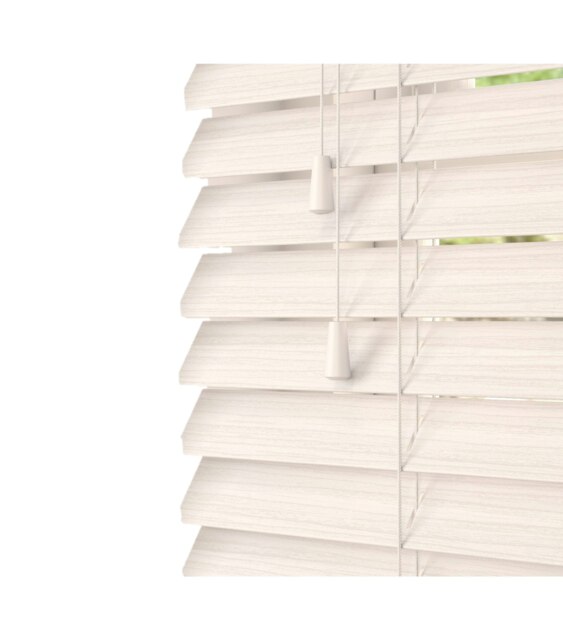 250cm White Oak Faux Wood Venetian Blinds with String (120cm Drop) White White