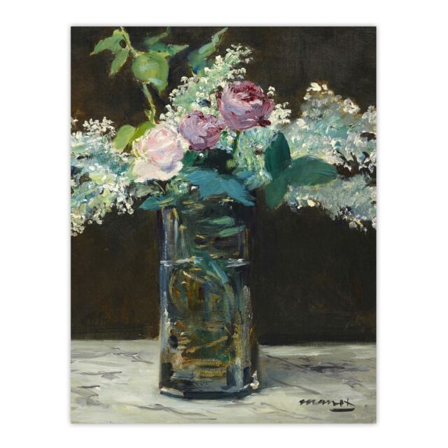 "Vase of White Lilacs and Roses Manet Vintage Wall Art Poster Print 12X16"""