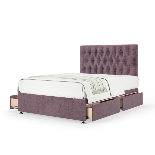 Signature Platinum 2000 Pocket Sprung Mauve Naples Velvet 4 Drawer Divan Set And Lona Headboard King Size