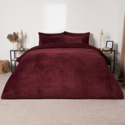 OHS Teddy Fleece Ultra Soft Duvet Cover and Pillowcase Set, Double - Burgundy