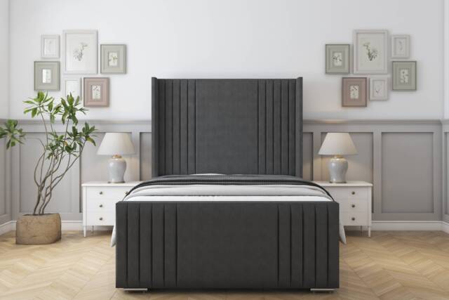 "Sloomy Camden Graphite Dumfries Bed Frame With 50"" Upholstered Wingback Headboard 6' Super King"