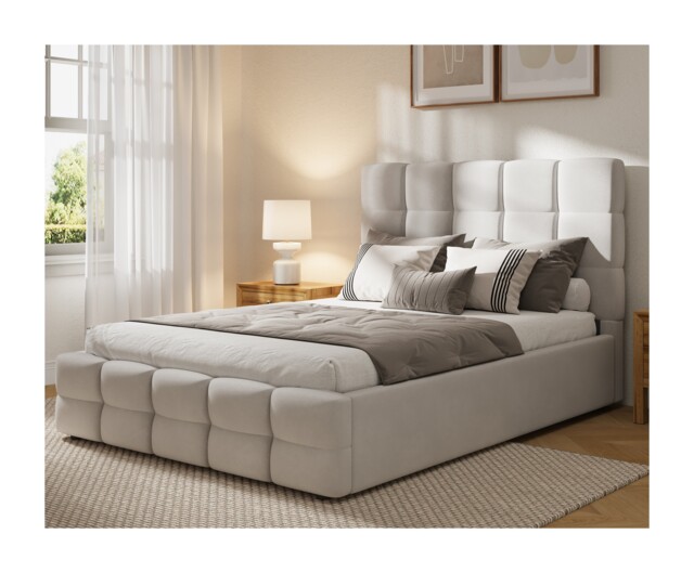 Ezysleep Maison Luxury Velvet Upholstered Bed Frame With Plush Padded Headrest Cream Cream