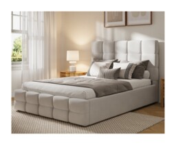 Ezysleep Maison Luxury Velvet Upholstered Bed Frame With Plush Padded Headrest Cream Cream