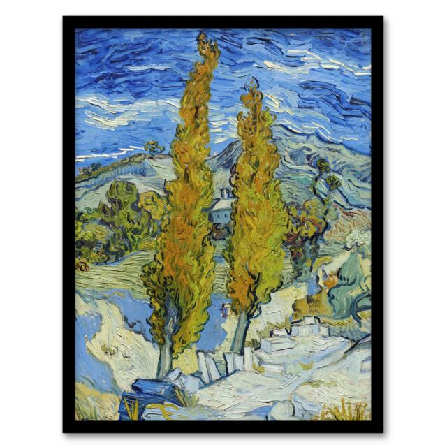"The Poplars at Saint Remy Van Gogh Vintage Framed Wall Art Print 12X16"""