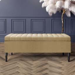150cm Paris Striped Ottoman Storage Bench- Plush Velvet Shoe Bench - Mink Upholstery Footstool with Storage
