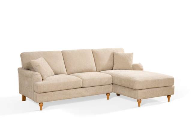 Beige Textured Chenille Right Hand Facing Corner Sofa HAMILTON