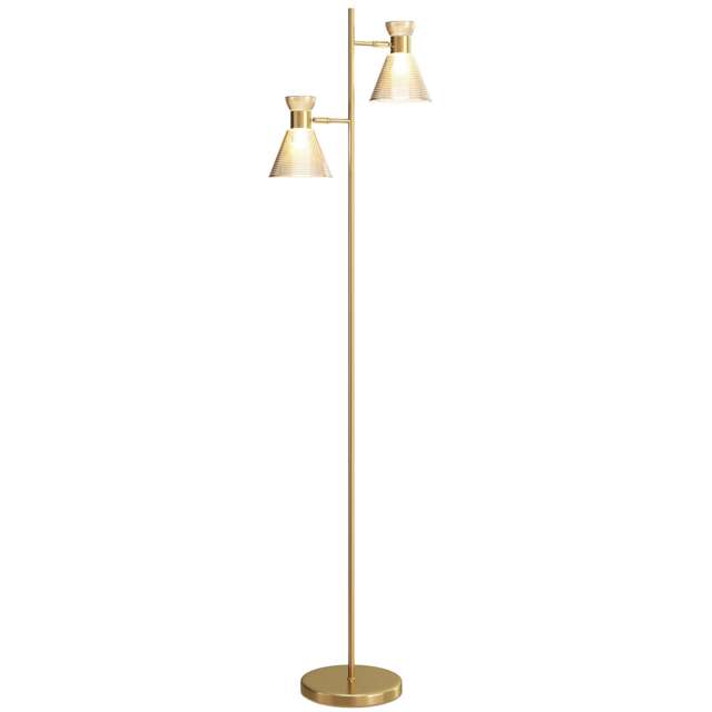 HOMCOM Standing Lamp with Adjustable Dual Head, Modern Floor Lamp, Gold Tone Gold