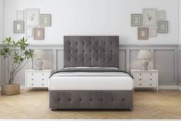 "Sloomy Berlin Slate Naples Divan Bed With Mattress No Drawers With 26"" Strutted Headboard & 12"" Matching Footboard 3' Single Grey Slate Single 1"