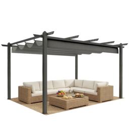 Outsunny 4 x 3(m) Aluminium Pergola Gazebo Garden Shelter w/ Retractable Roof Grey