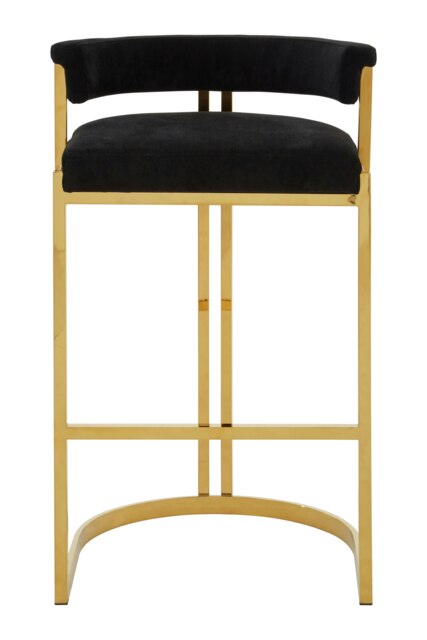 Interiors by Premier Black Bar Chair Stool with Back, Kitchen Stool for Bar, Gold Frame Breakfast Stool with Velvet Upholstery