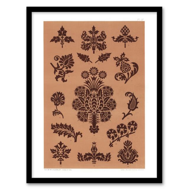 "Medieval Botanical Pattern GA and MA Audsley Framed Wall Art Print 12X16"""