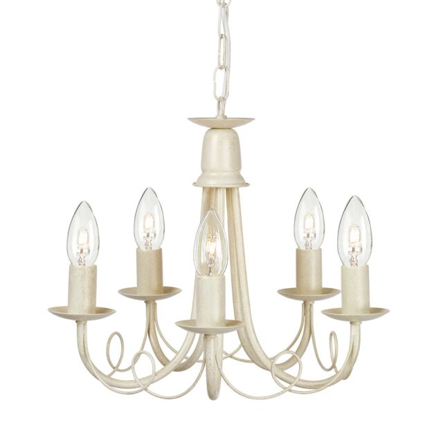 Minster 5 Light Chandelier Ivory, Gold Finish, E14
