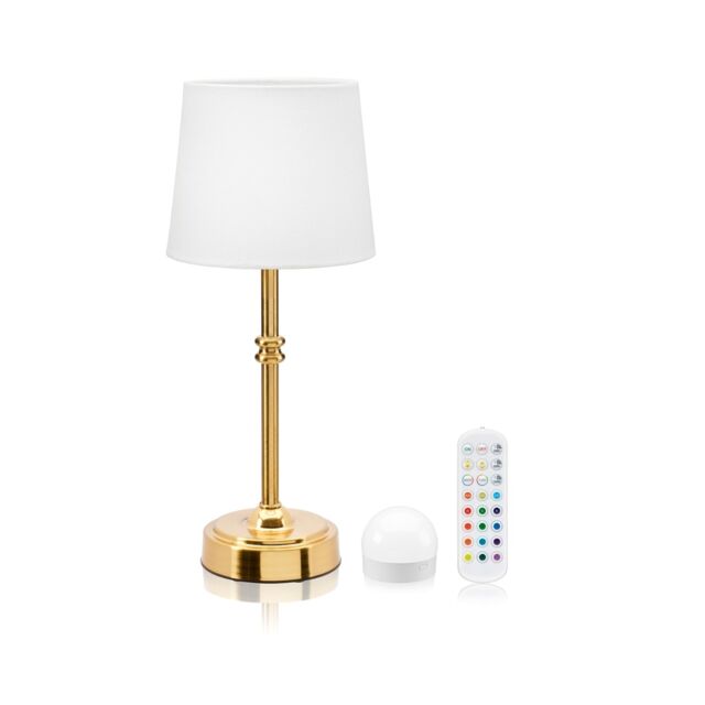 Omniance Siena Rechargeable Wireless Table Lamp with Remote White Brass & White