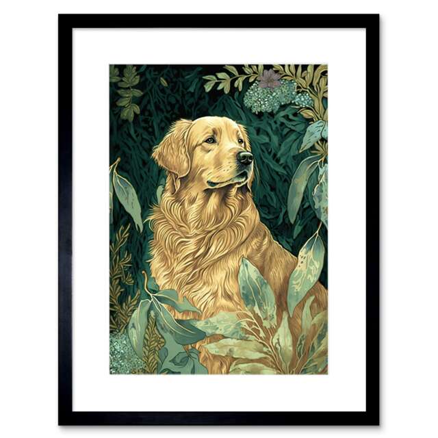"Golden Retriever Dog Lover Gift Watercolour 9x7"" Black Framed Wall Art Print"