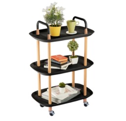 3 Tier Beech Wood & Plastic Serving Storage Trolley Food Drinks Cart on Wheels Black Black 3 Tier 1