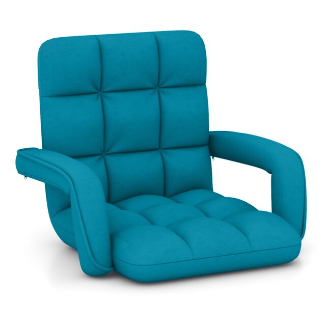 COSTWAY Floor Gaming Chair Adults 6 Position Adjustable Lazy Sofa Chair Blue