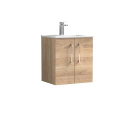 Balterley Contemporary Bathroom 2 Soft Close Door & Minimalist Wall Hung Vanity Unit Basin Brown Bleached Oak 558 x 500 x 390mm
