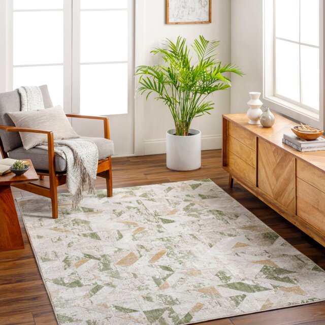 LIVABLISS San Francisco-Abstract Modern Marble Rug 160 x 213 cm Green Tan Taupe