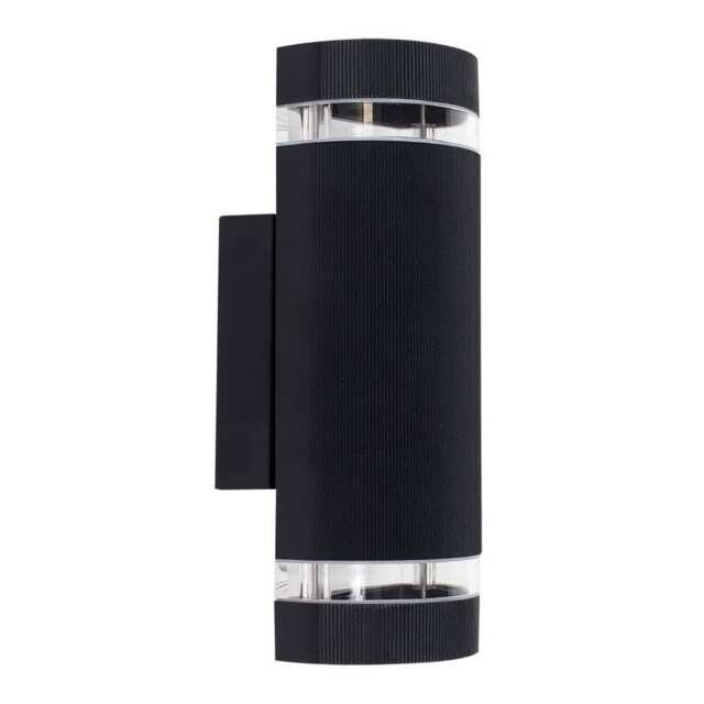 ValueLights Ryston Black Aluminium Ribbed Glass Outdoor Wall Light