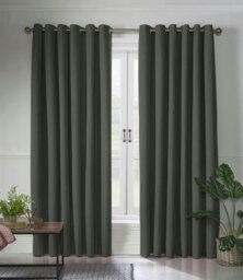 Linen Look Blackout Ring Top Eyelet Curtains - 110cm x 229cm - Charcoal