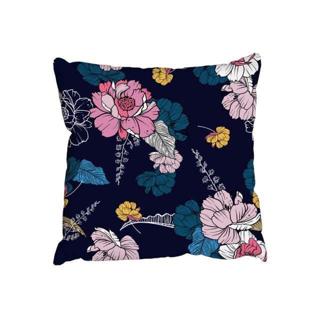 Cushions - Dark blooming flower night and foliage in hand drawn style for fashion fabric (Cushion) Multi