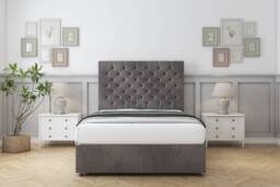 "Sloomy Mayfair Slate Naples Divan Bed With Mattress 2 Drawers Footend With 54"" Floor Standing Headboard 4' Small Double Grey Slate Small Double 1"