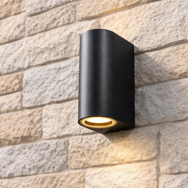 CGC EILEEN Black Curved Double GU10 Outdoor Wall Light Black Black