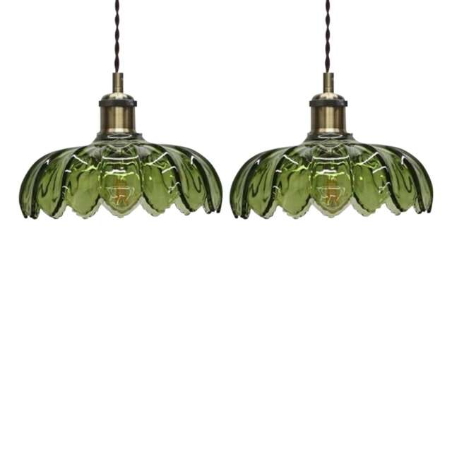 Set of 2 Alice - Green Floral Glass Easy Fit Pendant Shades