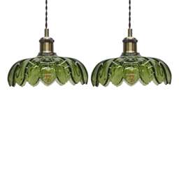 Set of 2 Alice - Green Floral Glass Easy Fit Pendant Shades