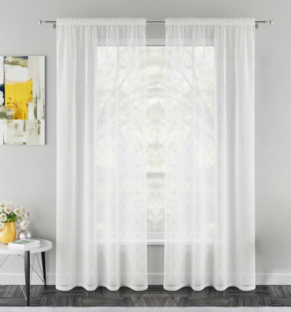 "Destiny Gold Metallic Dimond Print On Sheer Fabric - Pair 140 x 137cm (55x54"")"