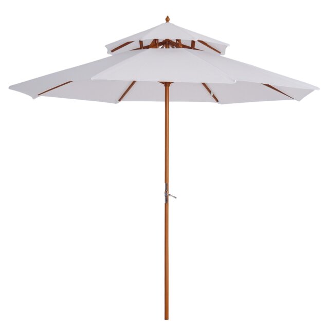 Outsunny Garden Wood Patio Parasol Sun Shade Outdoor Umbrella Canopy White White
