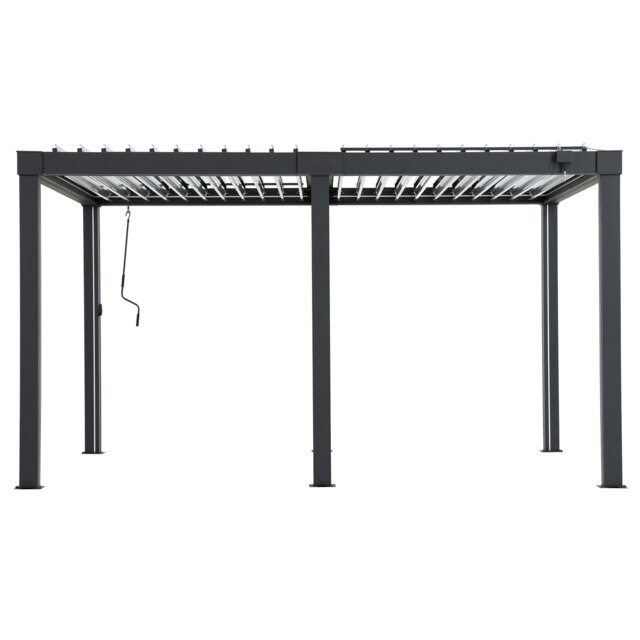 Sunjoy 3m x 4m Electric Louvered Pergola with Solar LED Lights, Adjustable Rainproof Aluminum Hardtop Gazebo