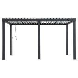 Sunjoy 3m x 4m Electric Louvered Pergola with Solar LED Lights, Adjustable Rainproof Aluminum Hardtop Gazebo