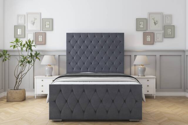 "Sloomy Watson Steel Plush Bed Frame With 50"" Upholstered Headboard 3' Single"