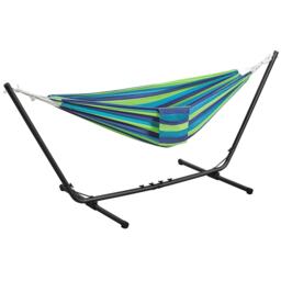 Yaheetech Outdoor Hammock with Adjustable Steel Stand-Blue Green Stripe