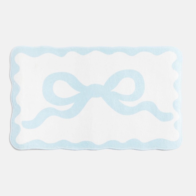 OHS Bow Velvet Bath Mat Soft Absorbent Shower Rug Blue Blue