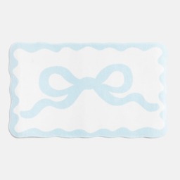 OHS Bow Velvet Bath Mat Soft Absorbent Shower Rug Blue Blue