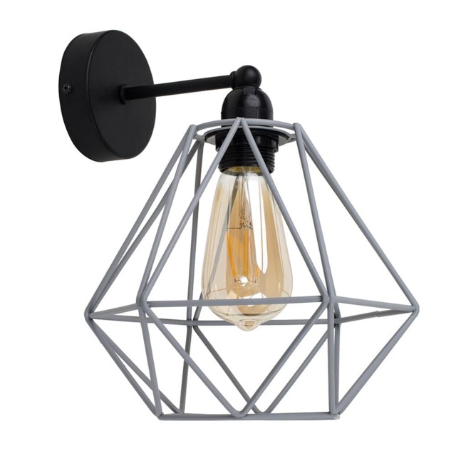 ValueLights Cambourne Matte Black Wall Light Grey Shade and Bulb