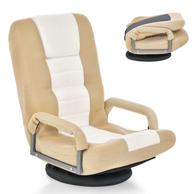 COSTWAY Folding Floor Gaming Chair Adjustable 6 Position Floor Chair Natural