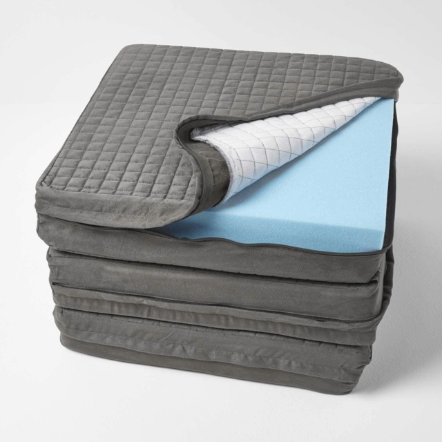 Homescapes Grey Quilted Polyester 3 Seater Orthopaedic Booster Cushion Cover Grey Grey 150 x 50 x 10 cm