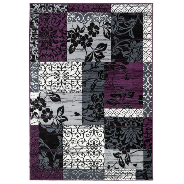 KUKOON Purple Black Grey Traditional Patchwork Living Area Rug 280cm x 365cm